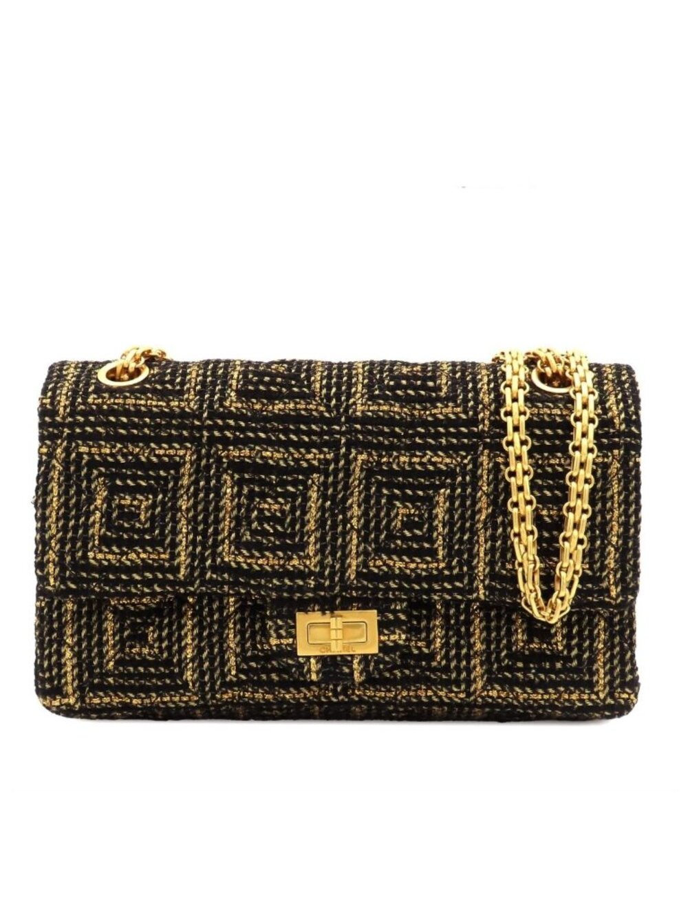 Chanel Paris Visance Black Gold Tweed Leather Quilted Chain Double Flap Bag